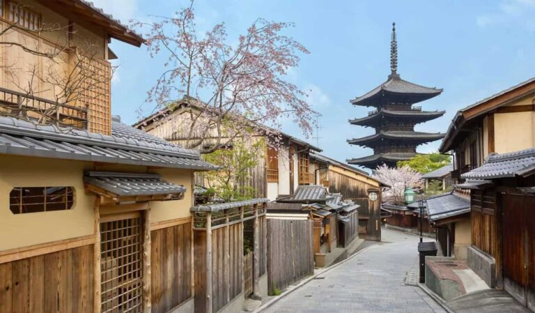 A quiet morning on a quiet street in Kyoto, Japan