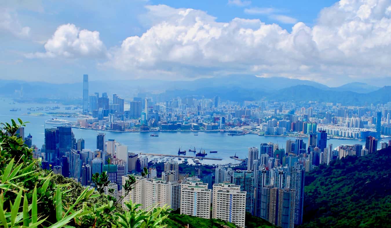 aerial view of Hong Kong from Victoria Peak on a sunny day