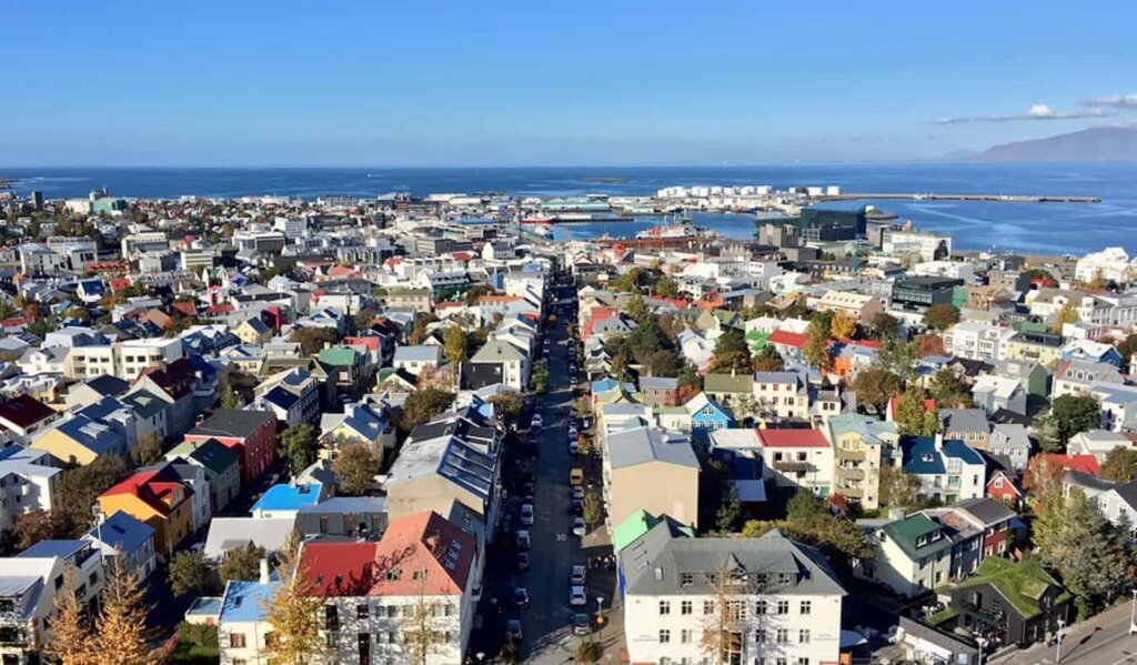 The view overlooking Reykjavik, Iceland on a sunny summer day