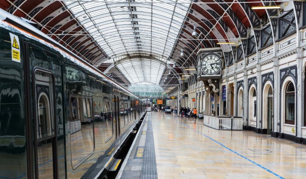 A train sitting at a platform at London's historic Paddington Station
