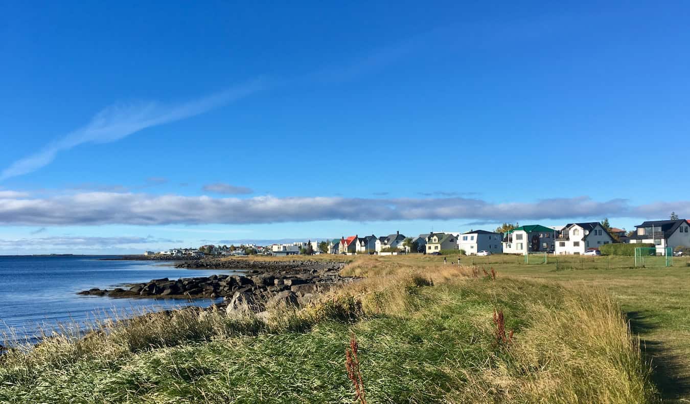 A sunny day along the rugged, rural coastline of Iceland