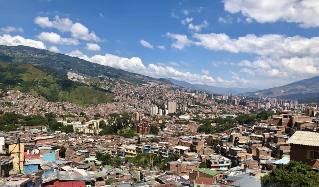 The sweeping skyline of Medellin, Colombia on a bright and clear day