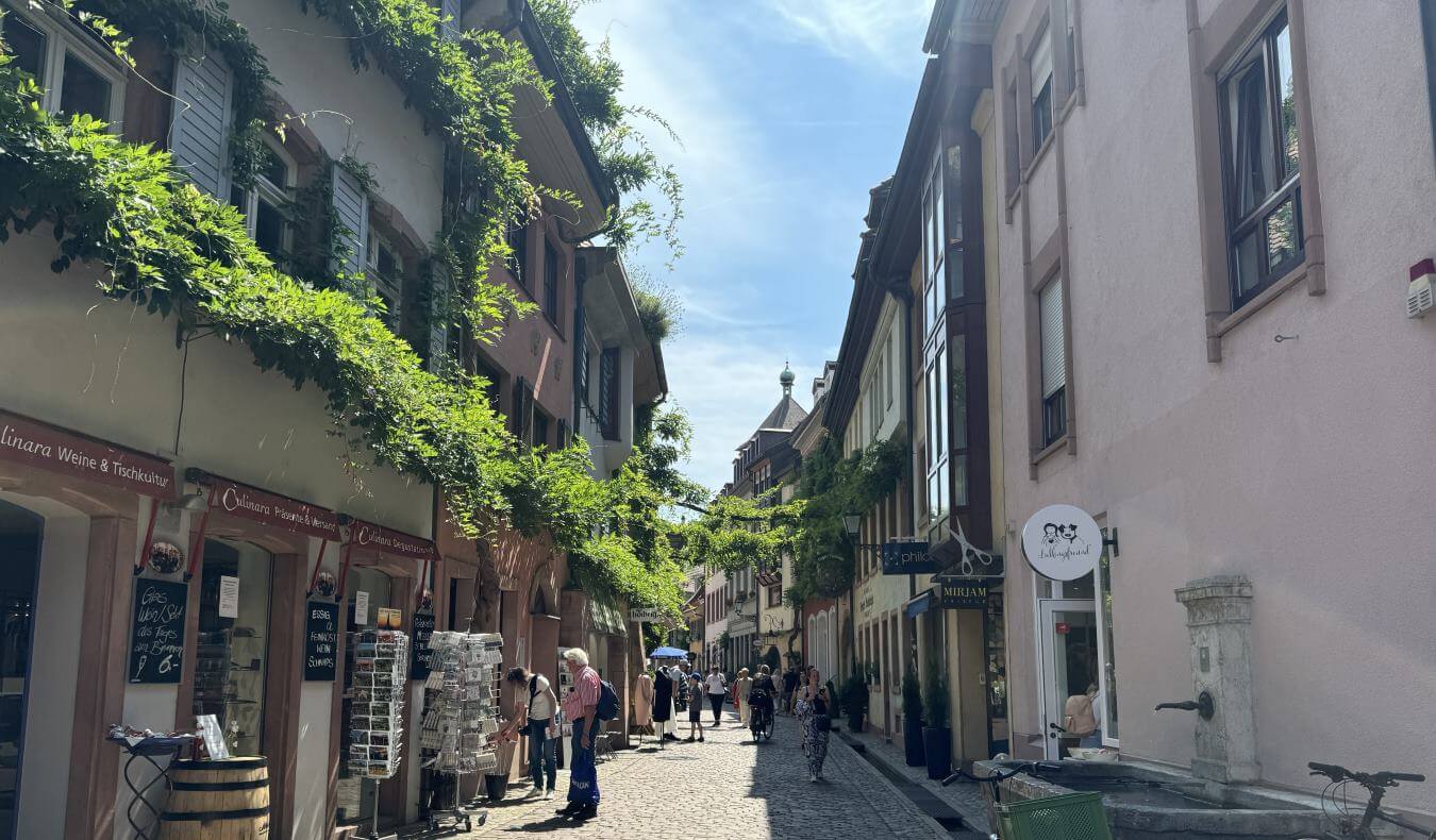 A quaint cobblestone street in an historic town in Germany