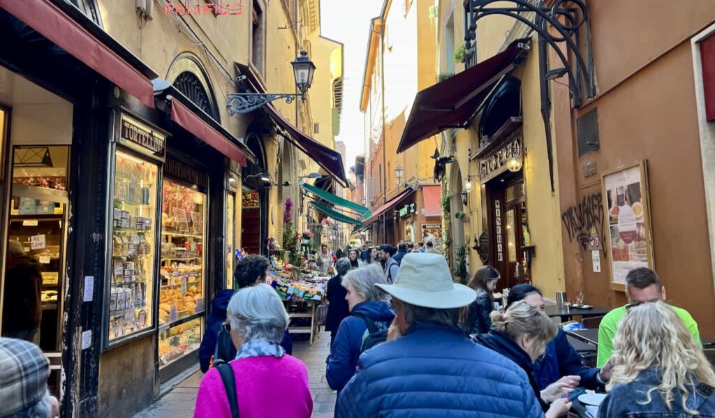 People on a food tour exploring Bologna, Italy"