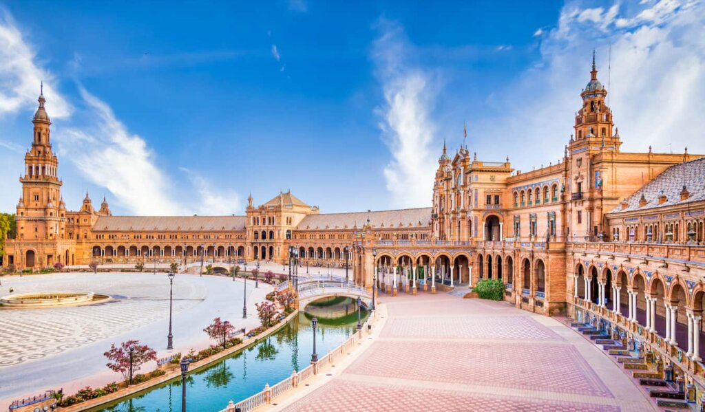 The stunning Royal Palace in beautiful Seville, Spain on a sunny da