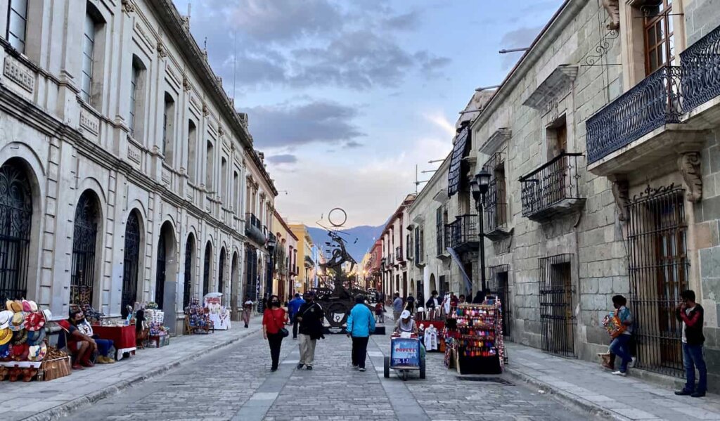 A quiet street in historic Oaxaca, Mexico