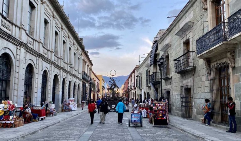 A quiet street in historic Oaxaca, Mexico